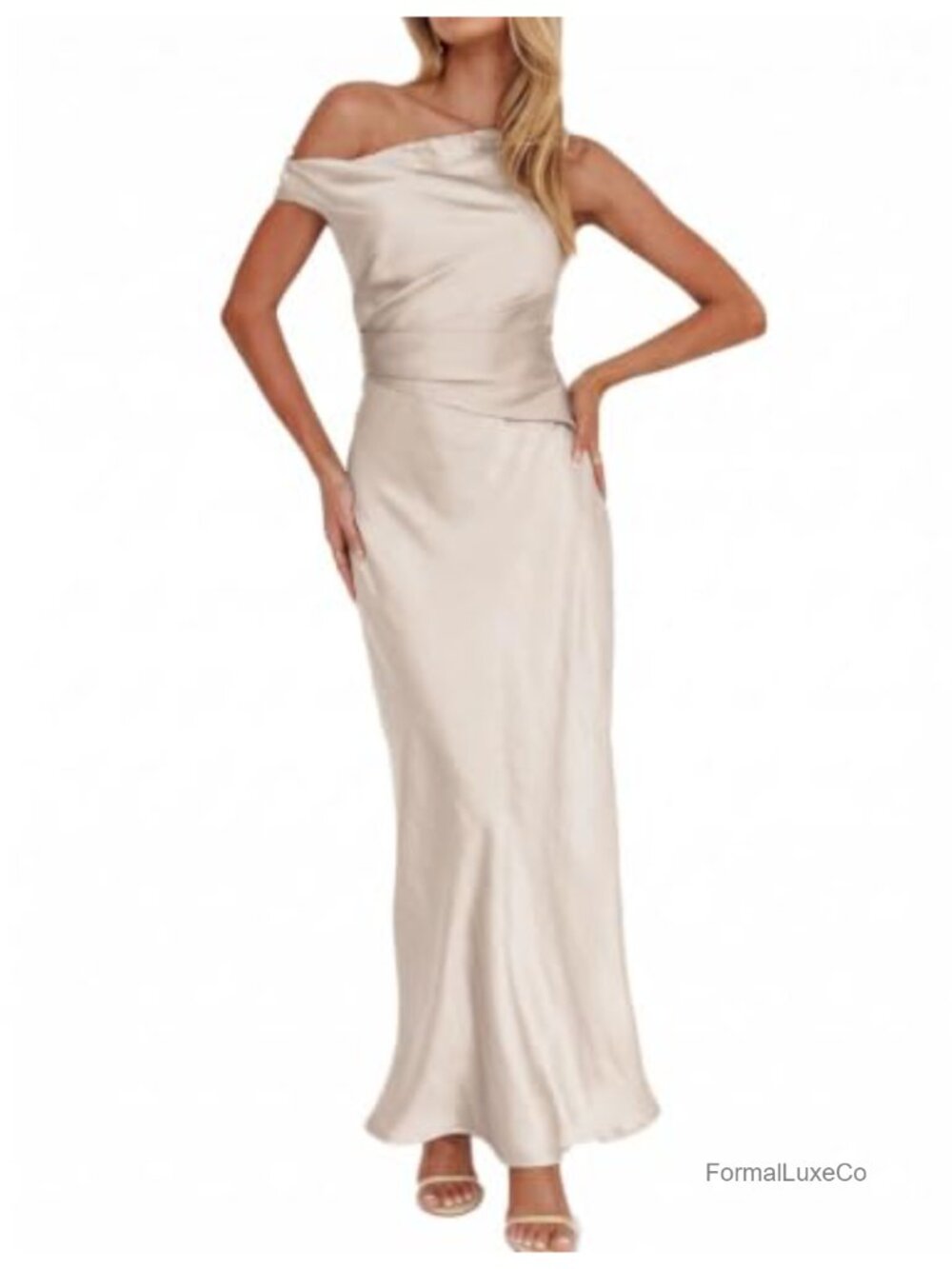 Satin Maxi Dress Women Off Shoulder Formal Ruched Side